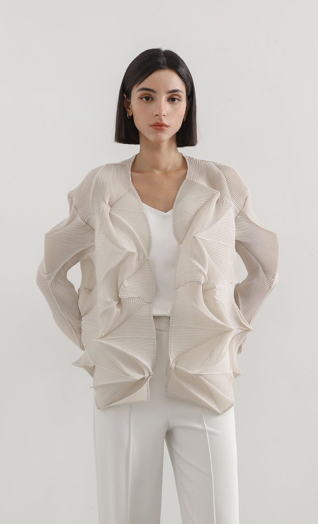 geo pleated jacket cardigan_beige