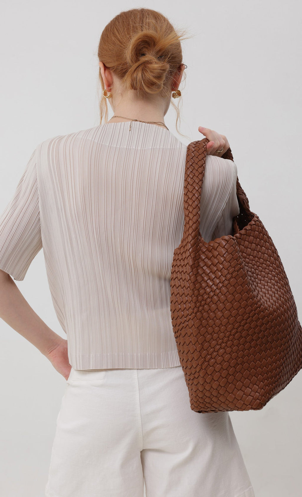 Color weaving hobo bag_camelbeige