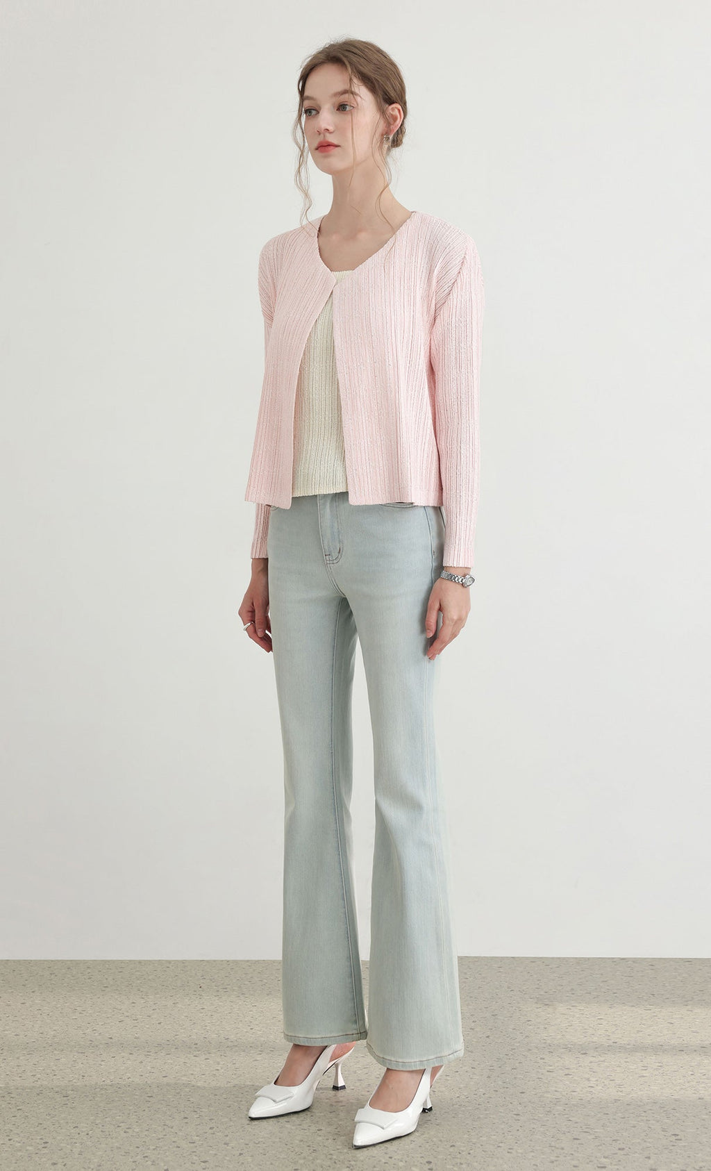Tweed pleats cardigan_pink