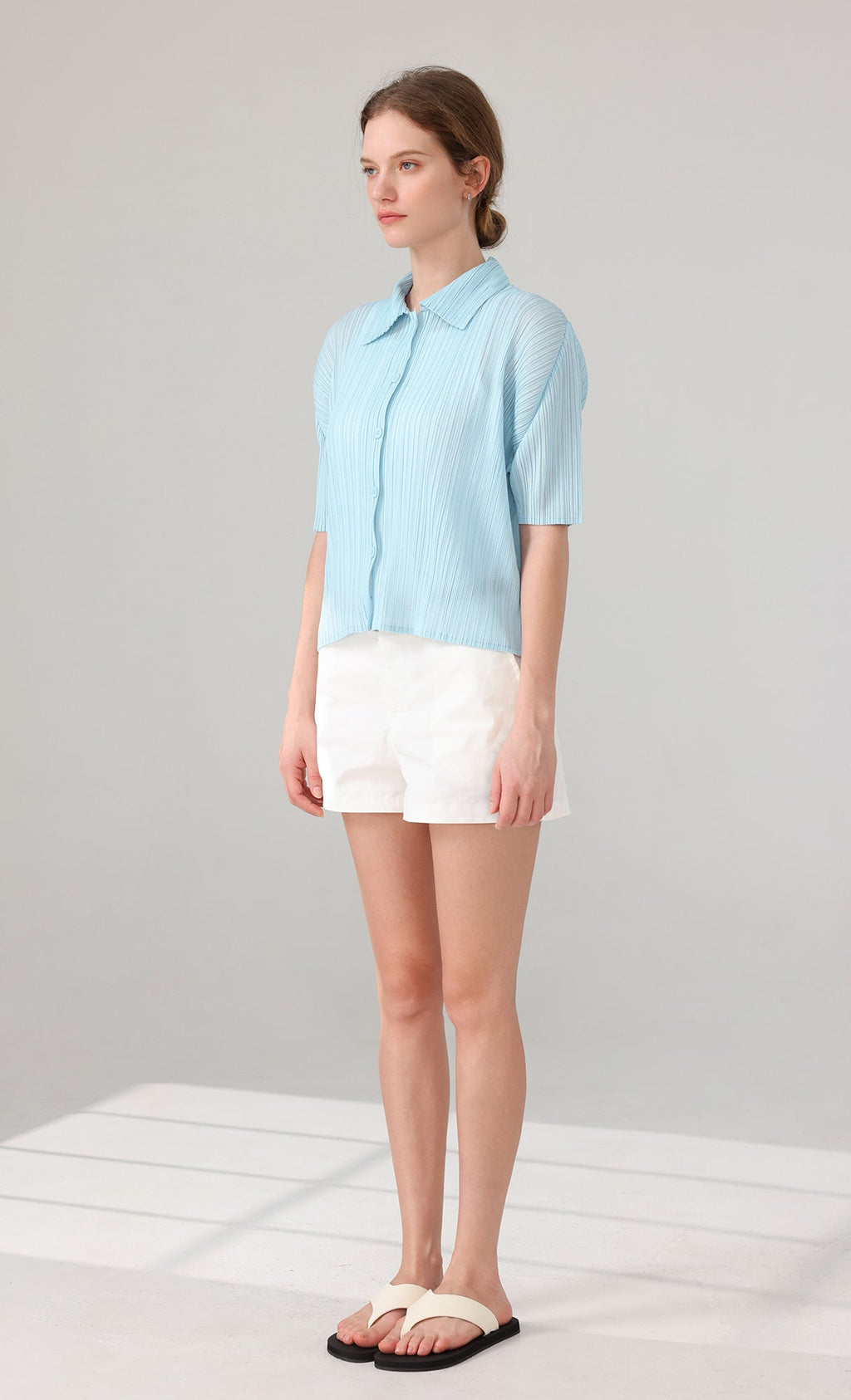 Palette collard pleated shirts_skyblue
