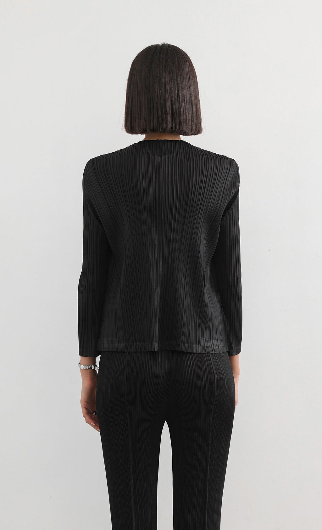 button basic pleated cardigan_black
