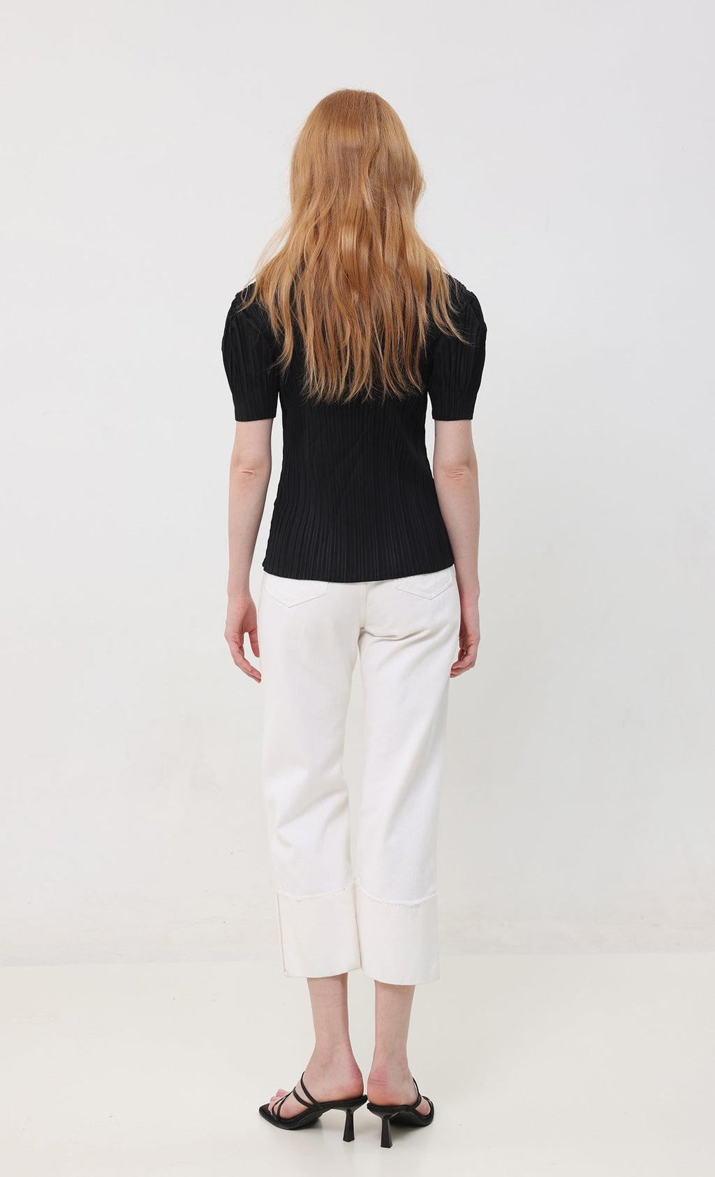 Mellow pleated half sleeve top_black