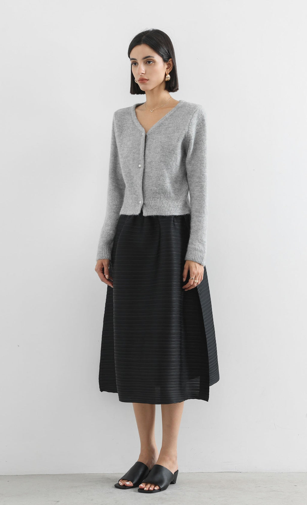 horiz pleated midi skirt_black