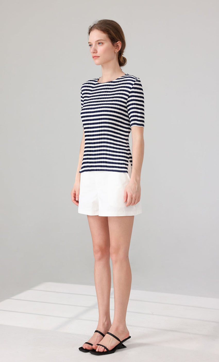 Marine Stripe Pleated Top (stripe)