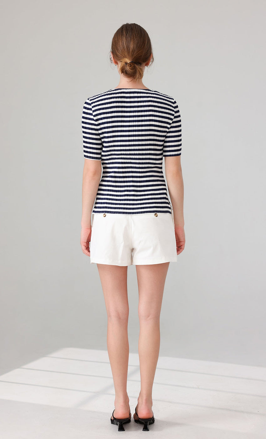 Marine Stripe Pleated Top (stripe)