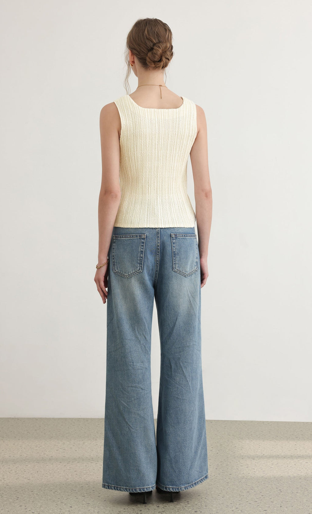 Tweed pleats top_ivory