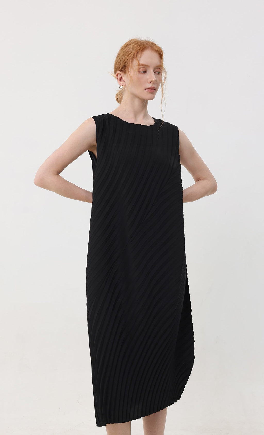 Twist pleated slip dress_black