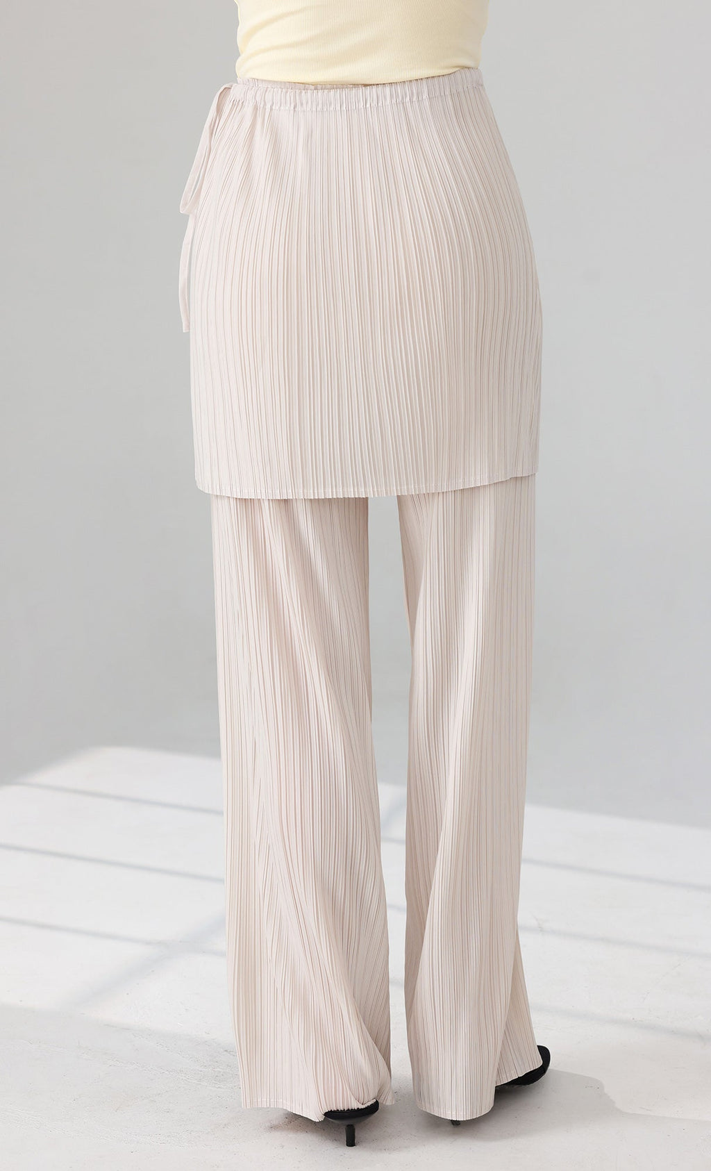 Siny Pleated Layered Wrap Skirt Pants Set_ivory
