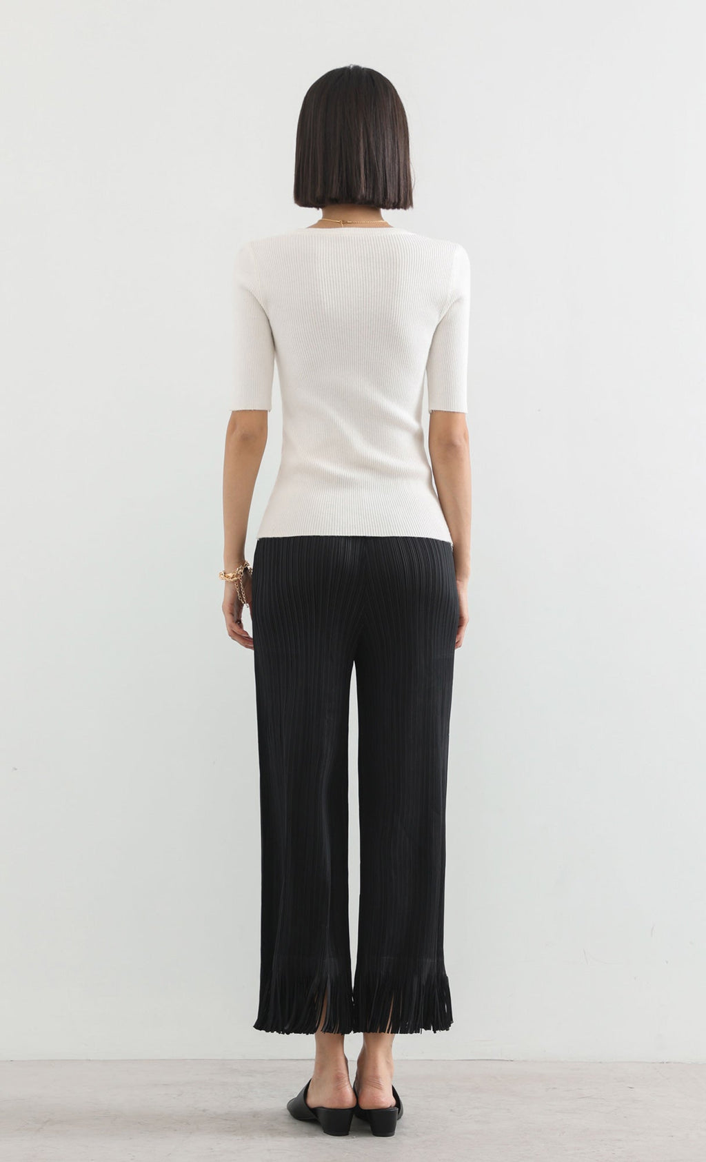 frill hem pleats pants_black
