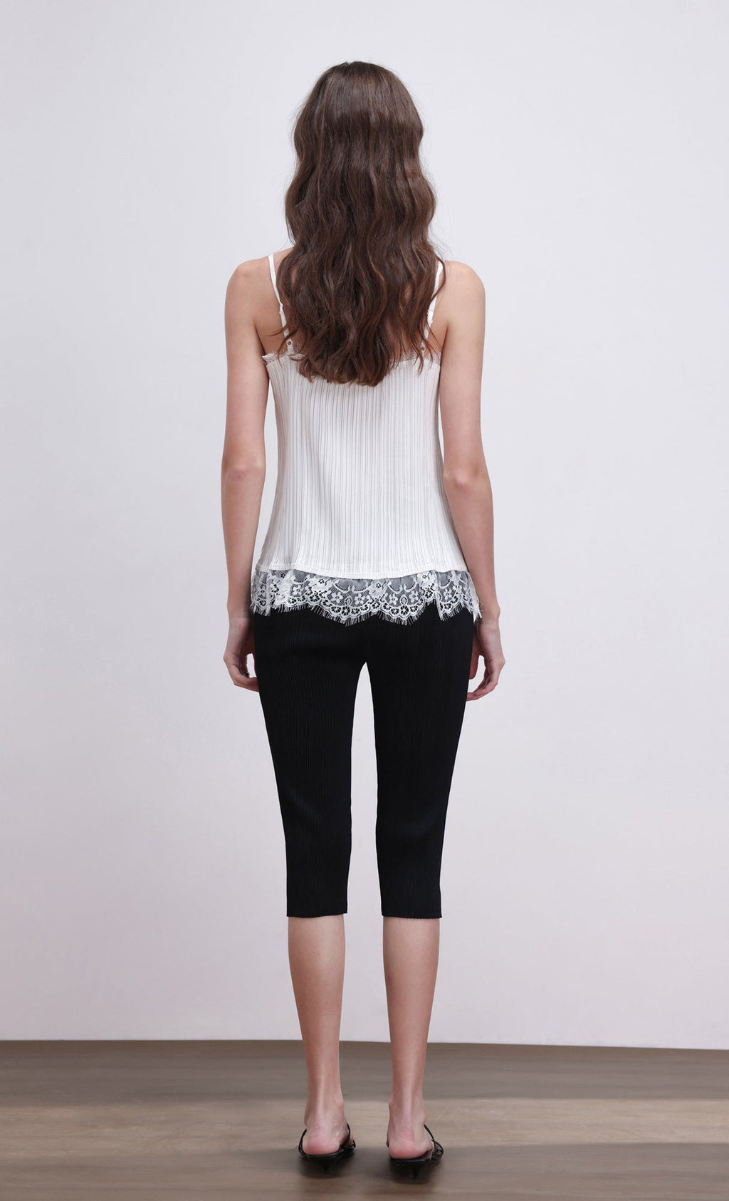 Pleated lace slip top_white