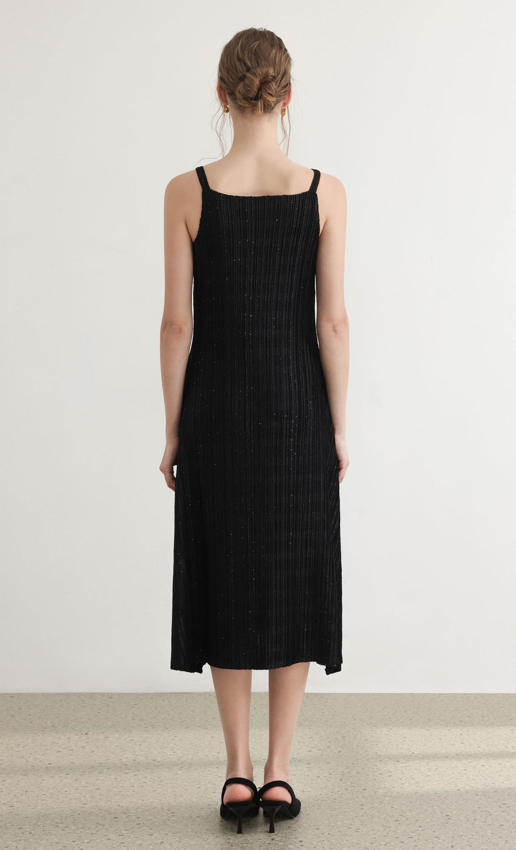 Tweed pleats sleveless flare dress_black