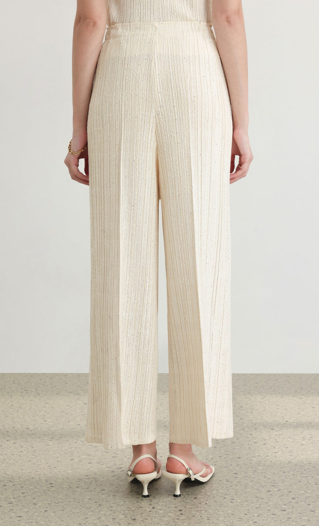Tweed pleats pintuck pants_ivory