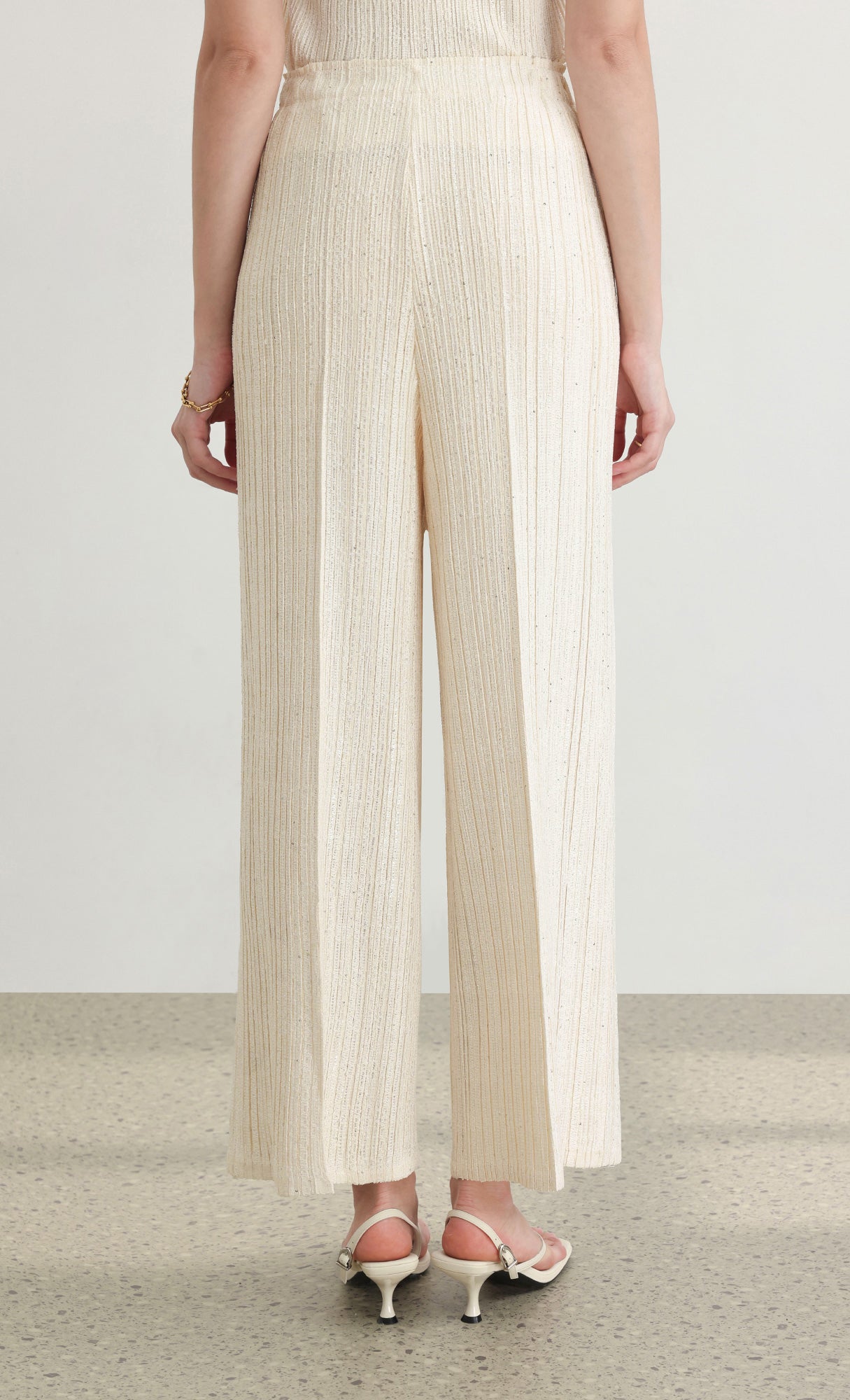 Tweed pleats pintuck pants_ivory
