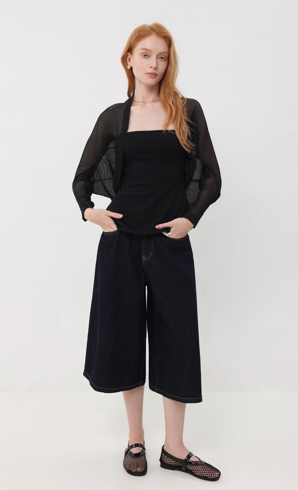 Lucid pleated mesh cardigan_black
