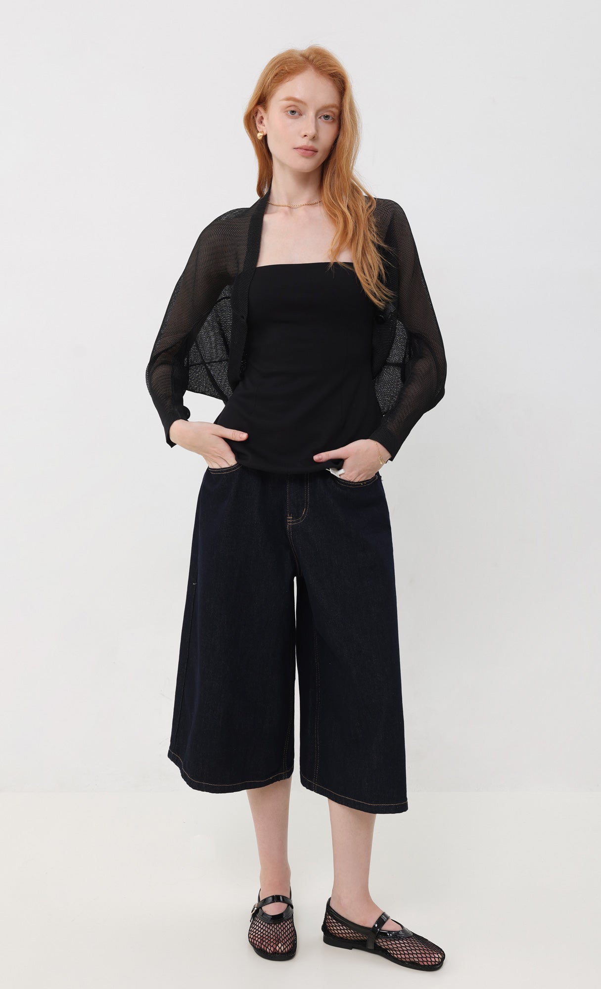 Lucid pleated mesh cardigan_black