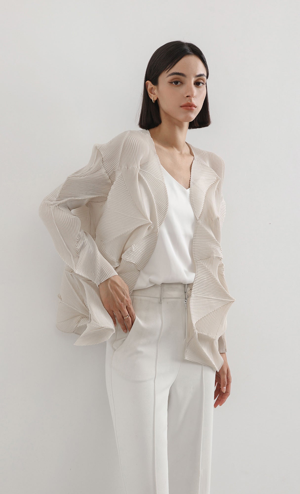 geo pleated jacket cardigan_beige