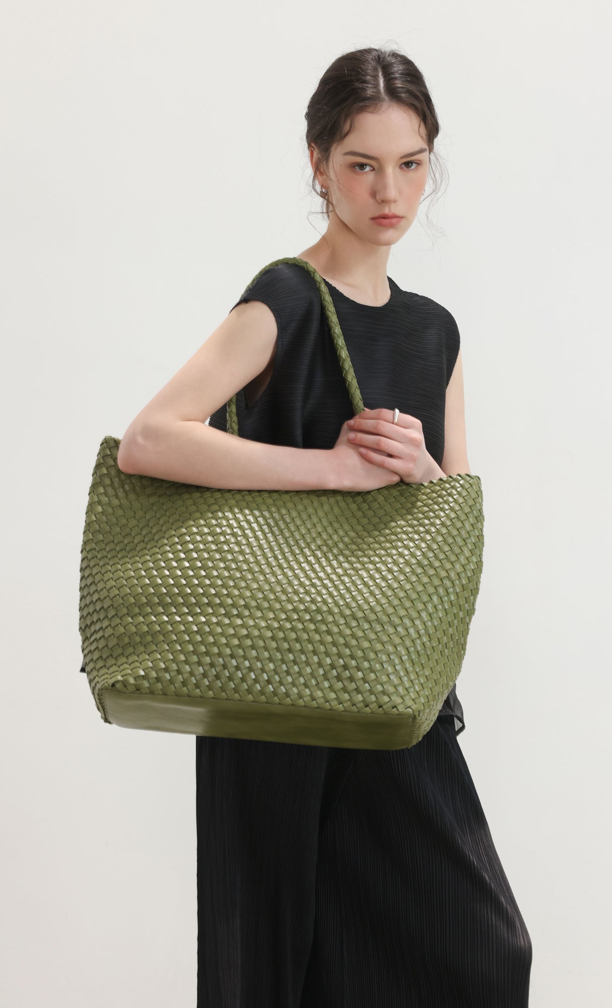 Ena weaving shopper bag_green