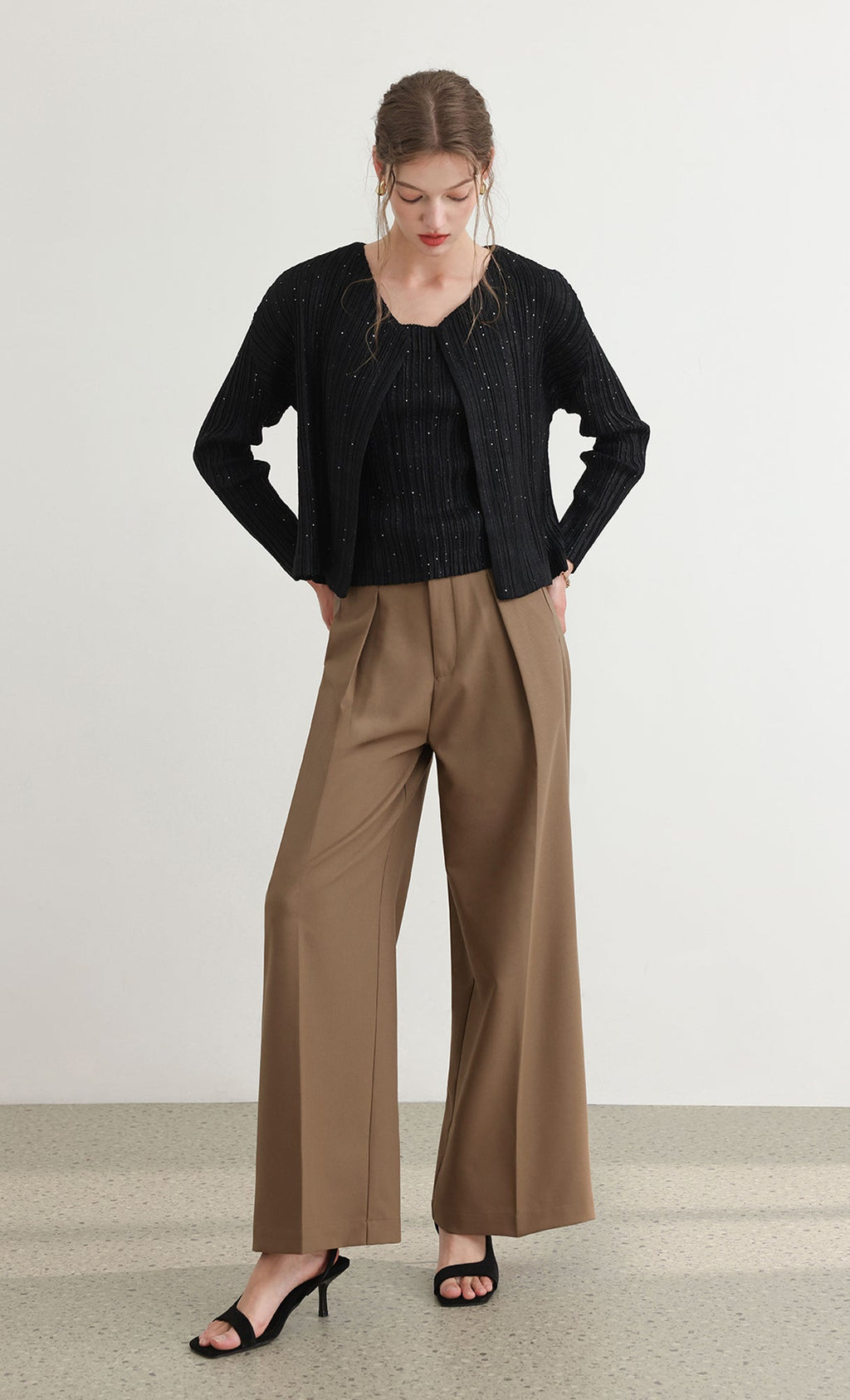 Tweed pleats cardigan_black