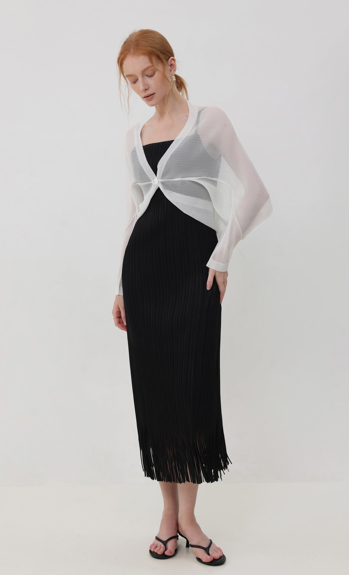 Lucid pleated mesh cardigan_ivory