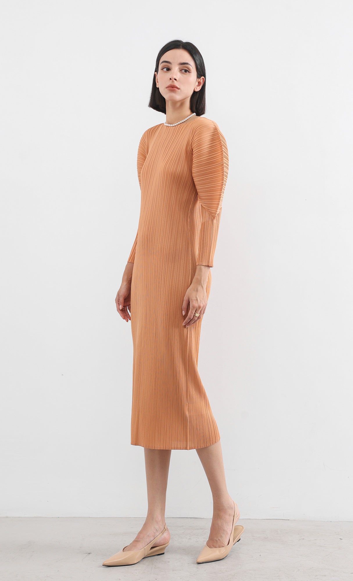arc pleated dress_orange
