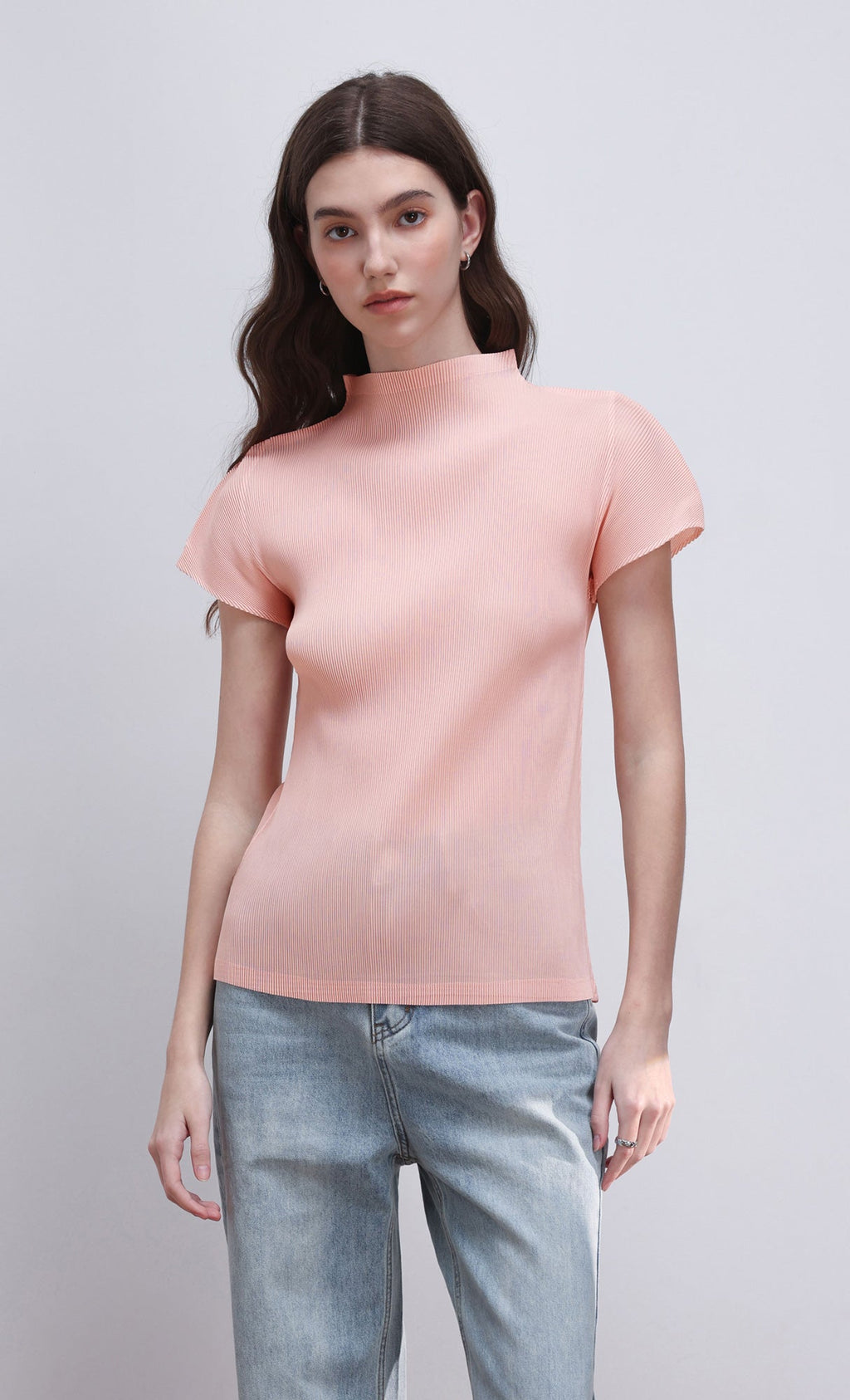 Lao pleated half neck top_pink