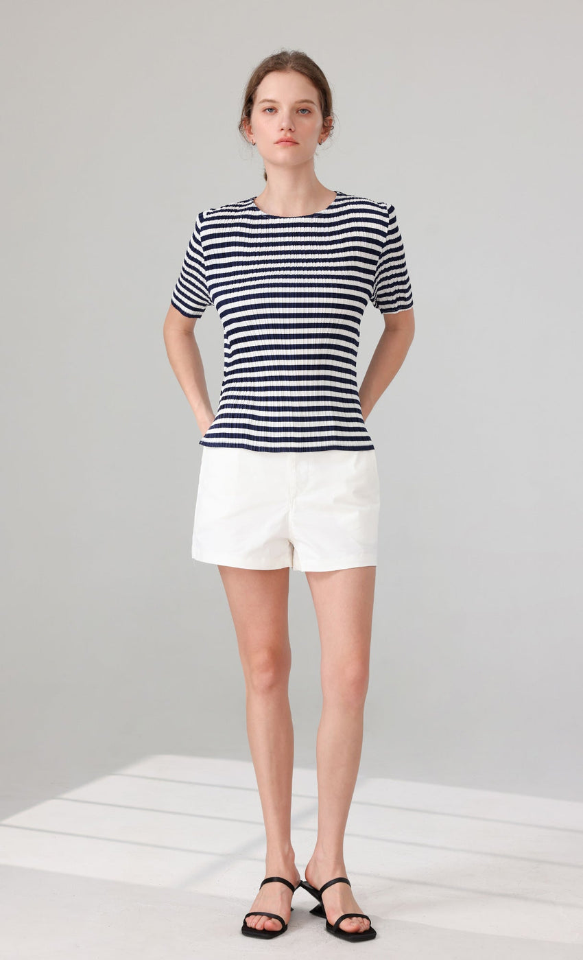 Marine Stripe Pleated Top (stripe)