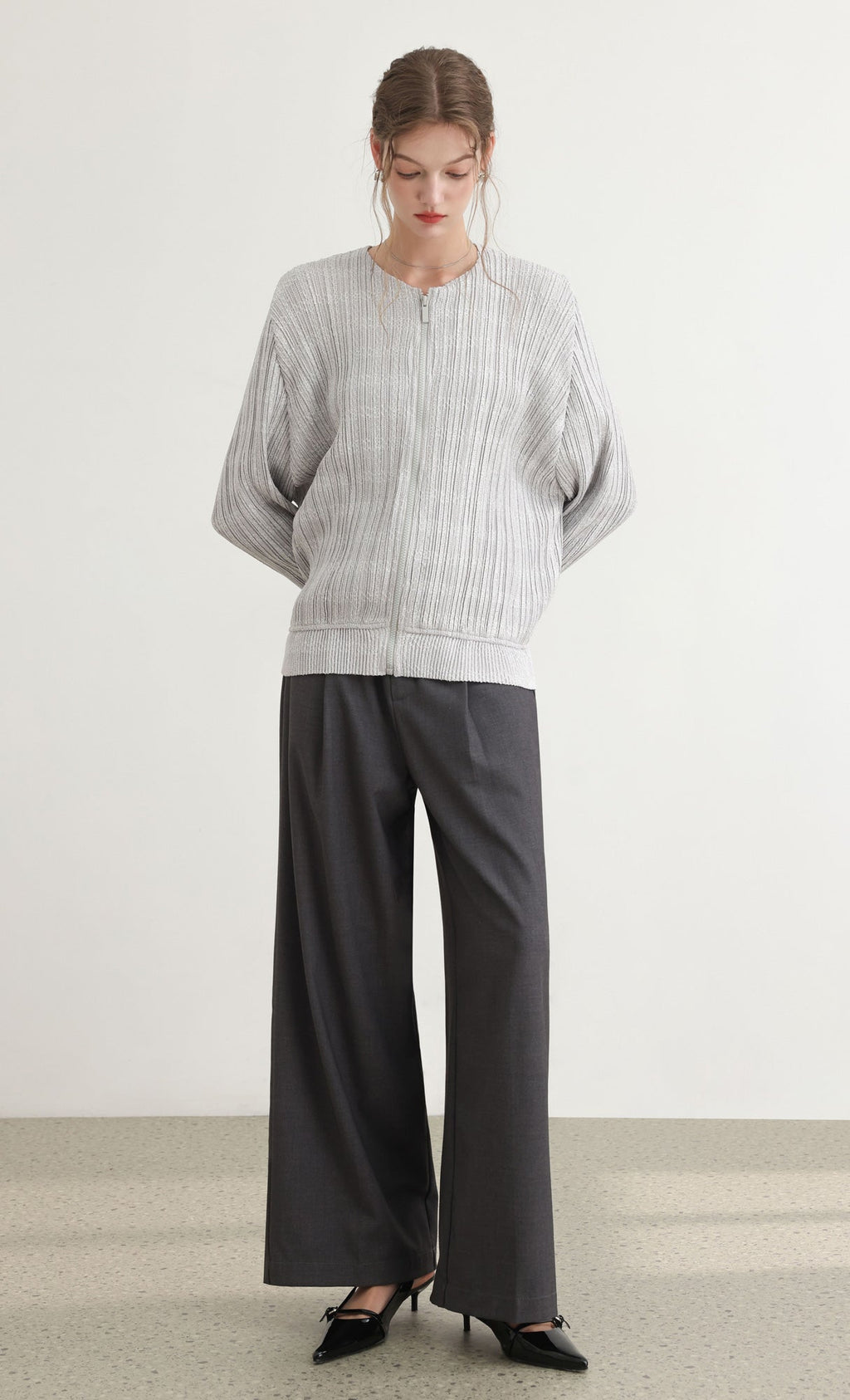 Tweed pleats blouson jumper_grey