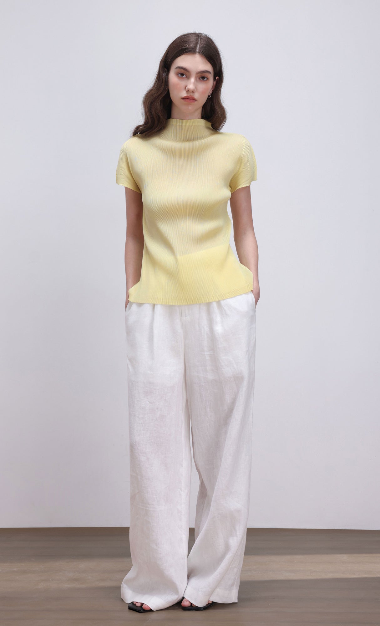 Lao pleated half neck top_yellow