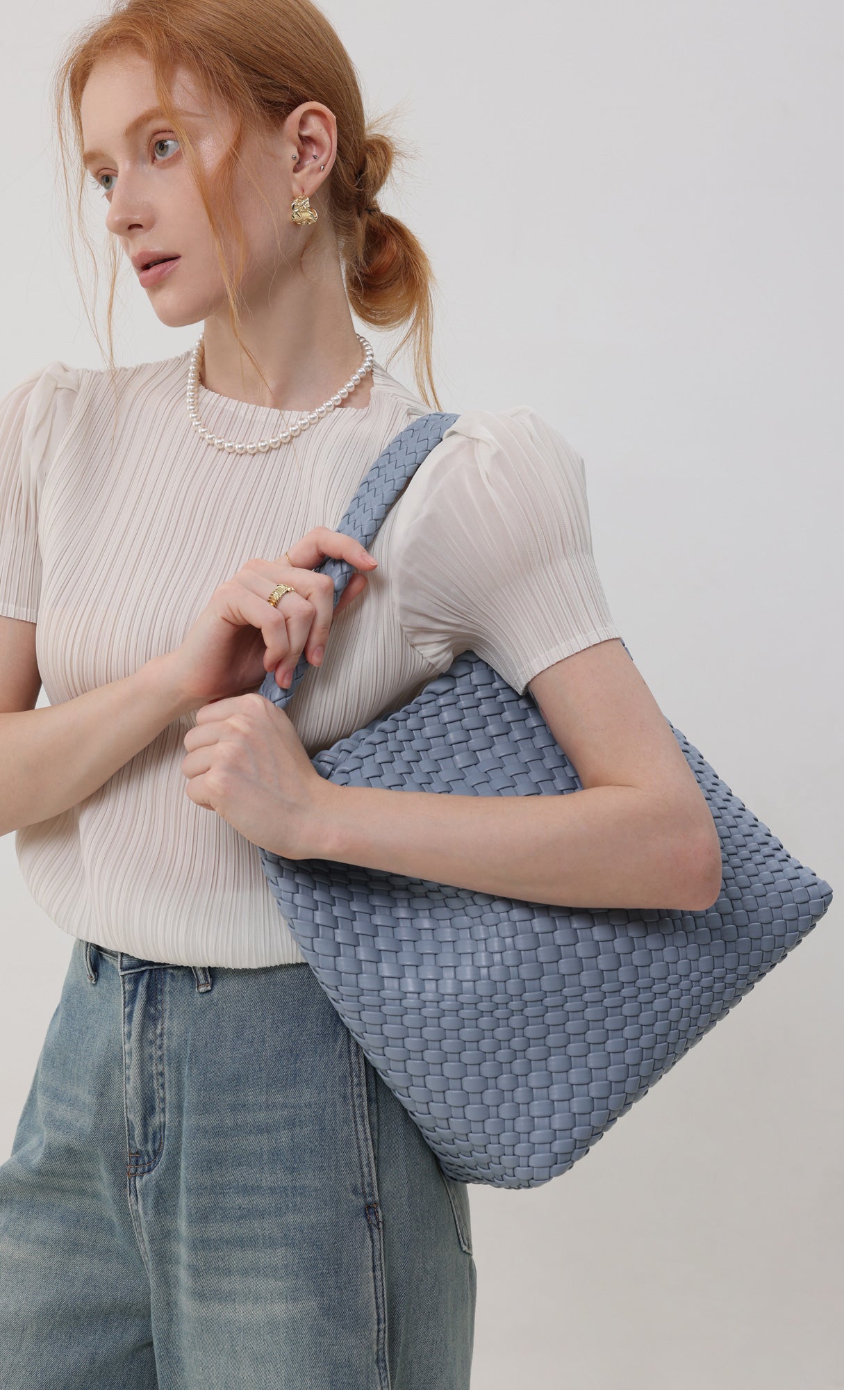 Color weaving hobo bag_skyblue