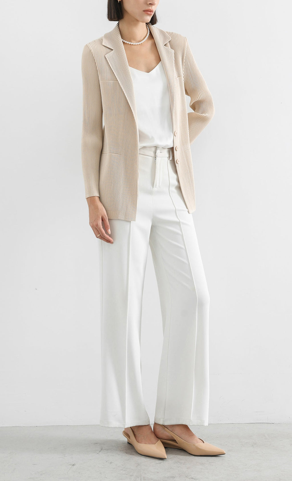 curve pleated set-up jacket_beige