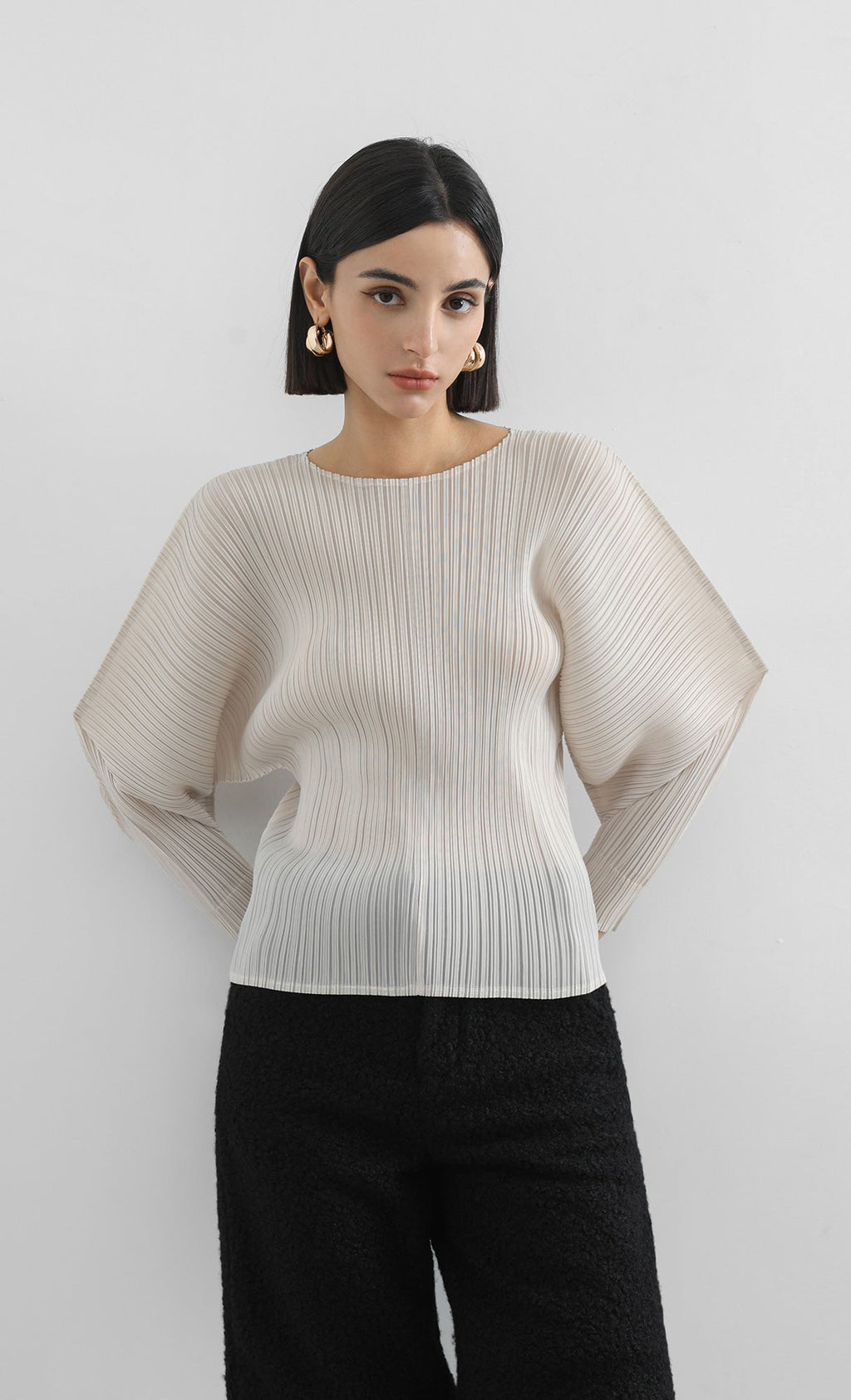 bloom pleated blouse_ivory