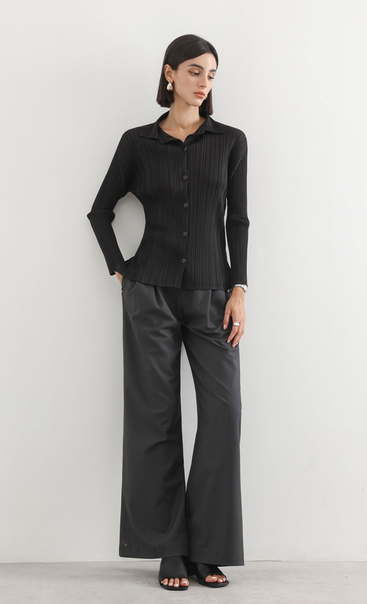 hush pleated shirts_black