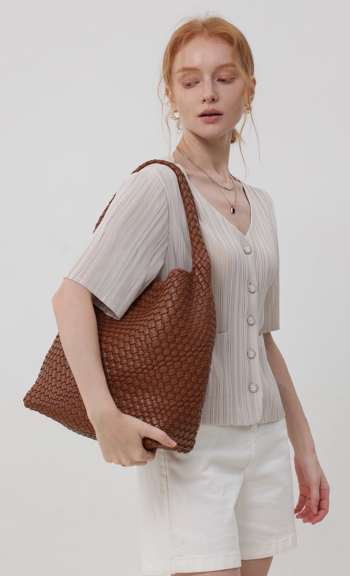 Color weaving hobo bag_camelbeige