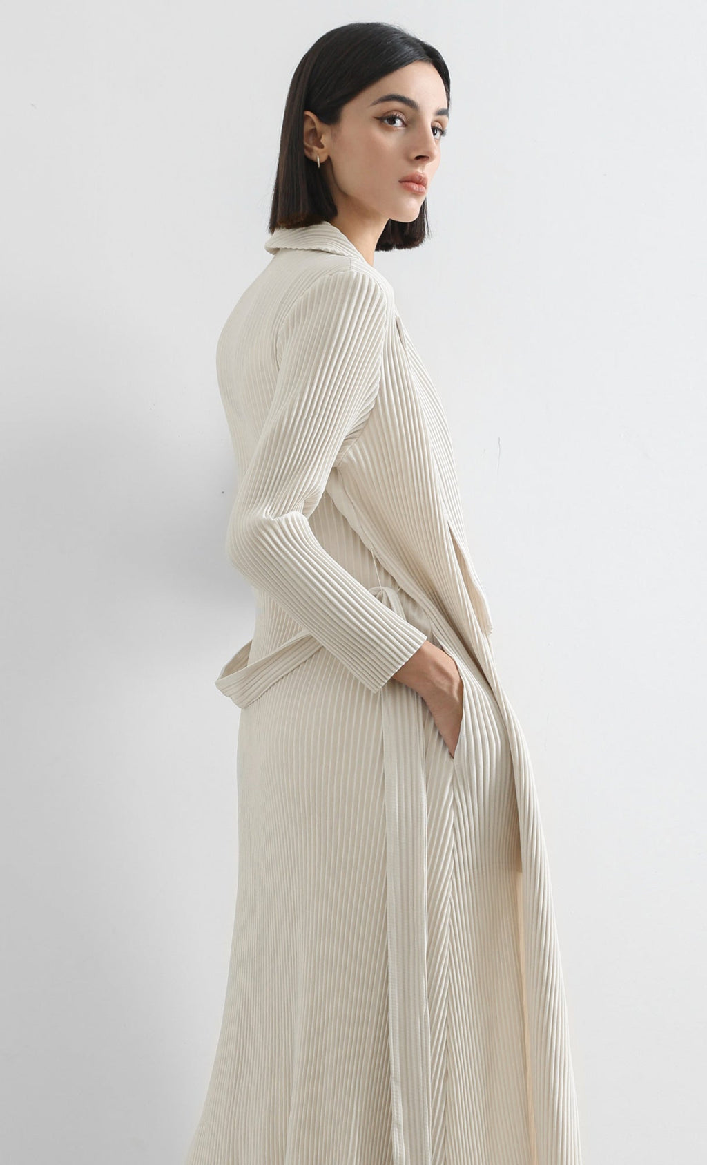 haze pleated belted trench_ivory