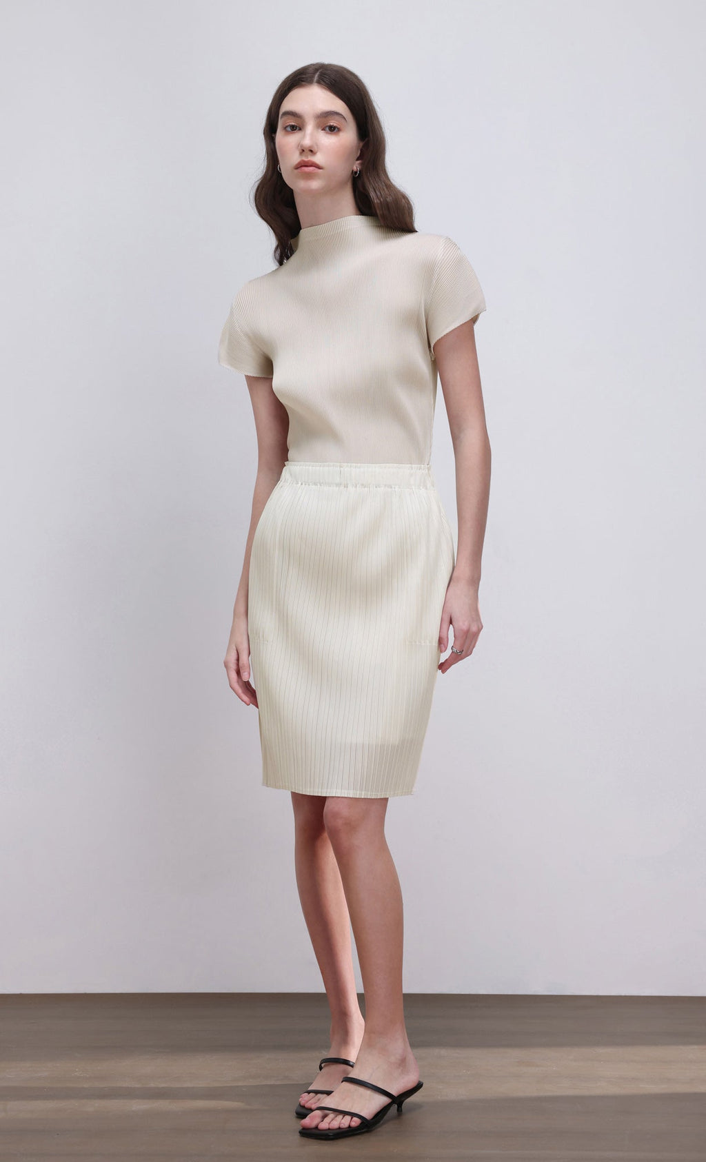 Dara pleated midi skirt_ivory