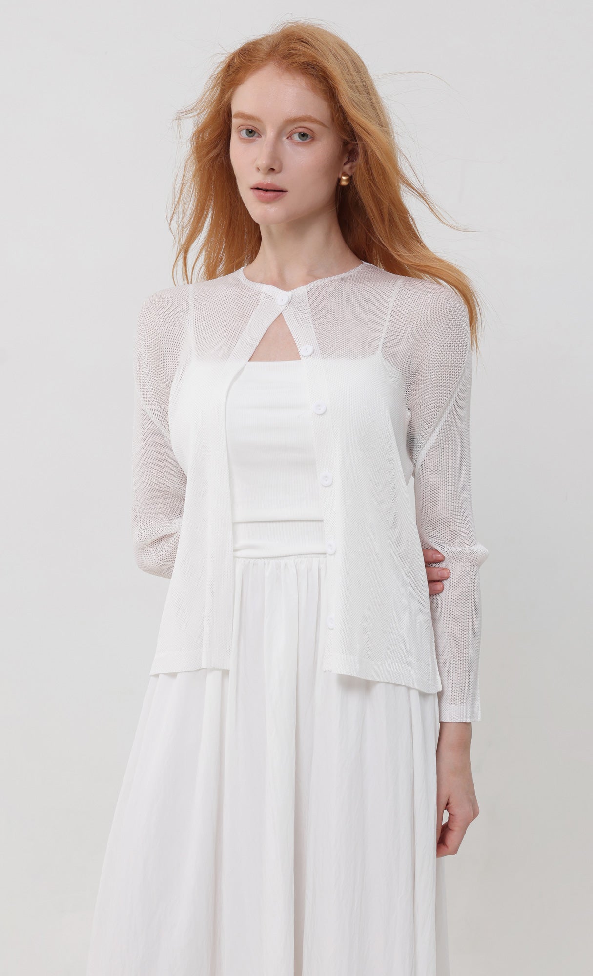 Sheer pleated cardigan_ivory