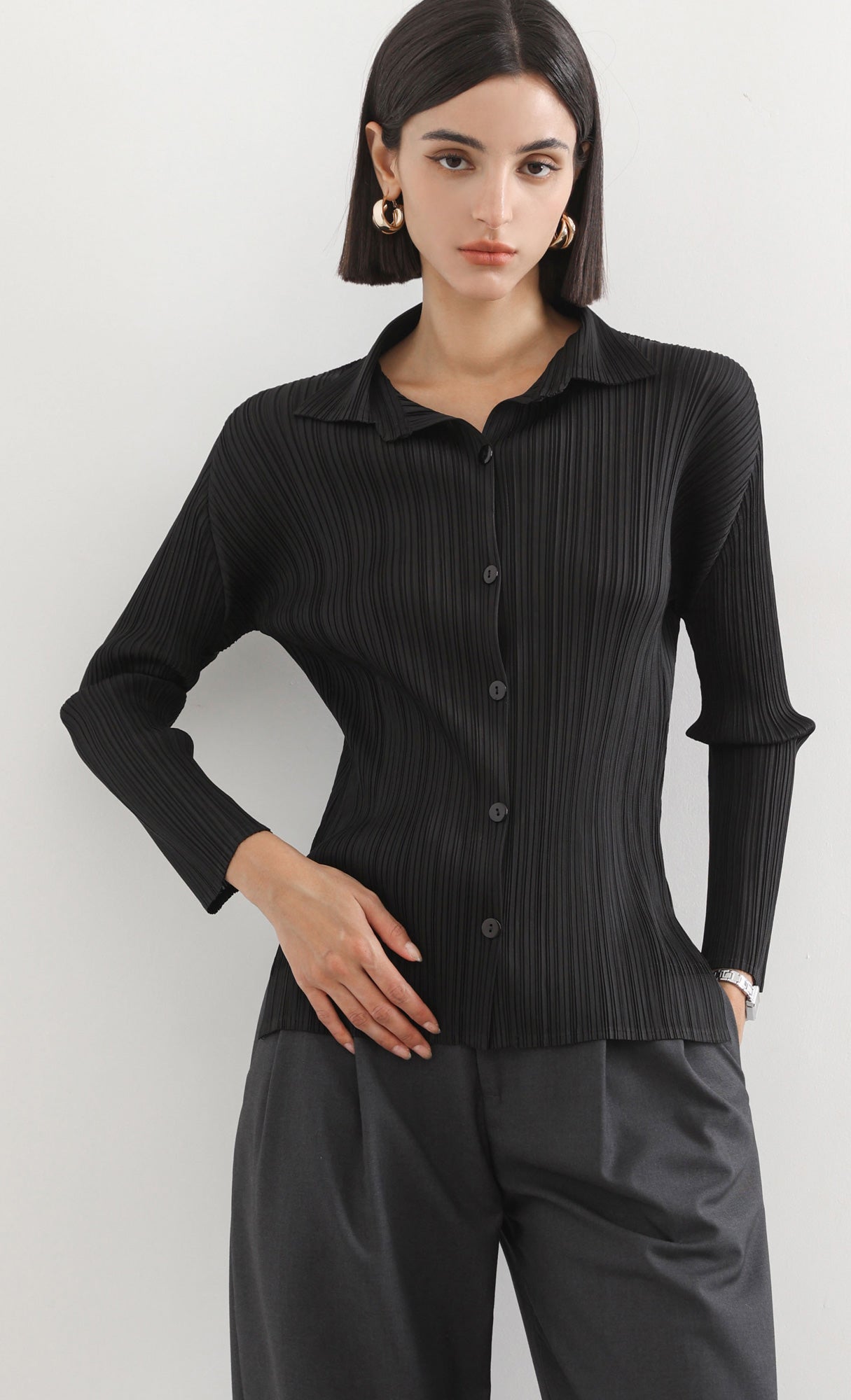 hush pleated shirts_black