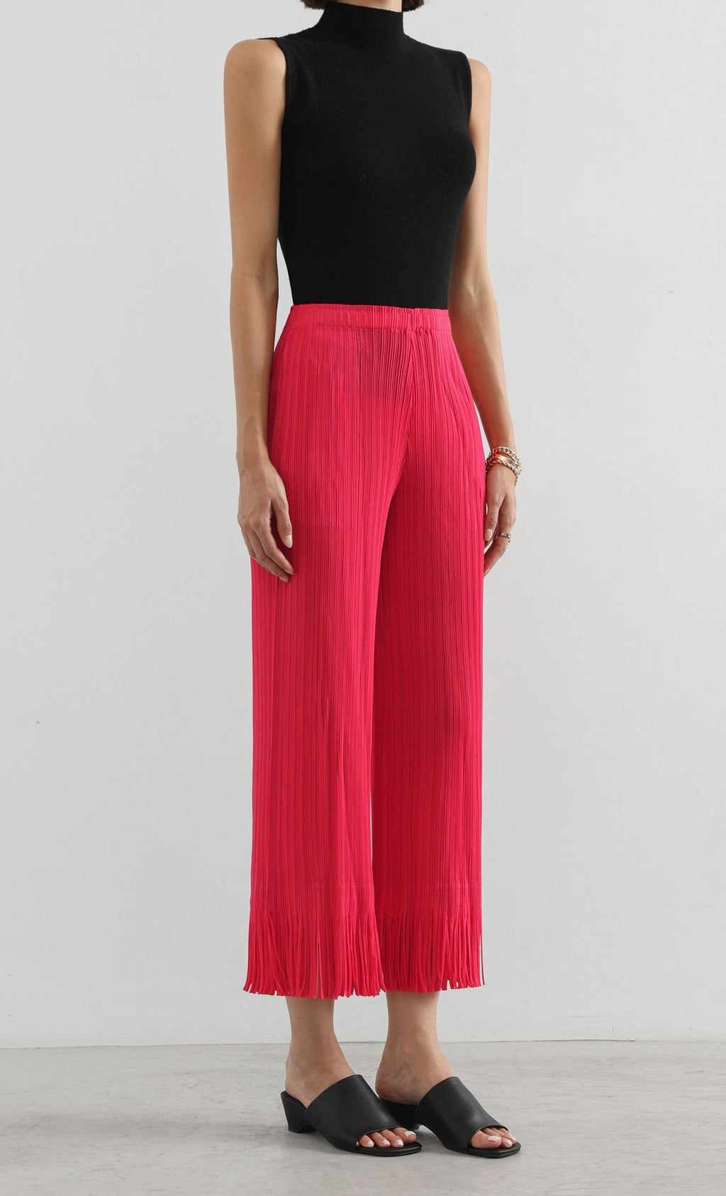 frill hem pleated pants_red