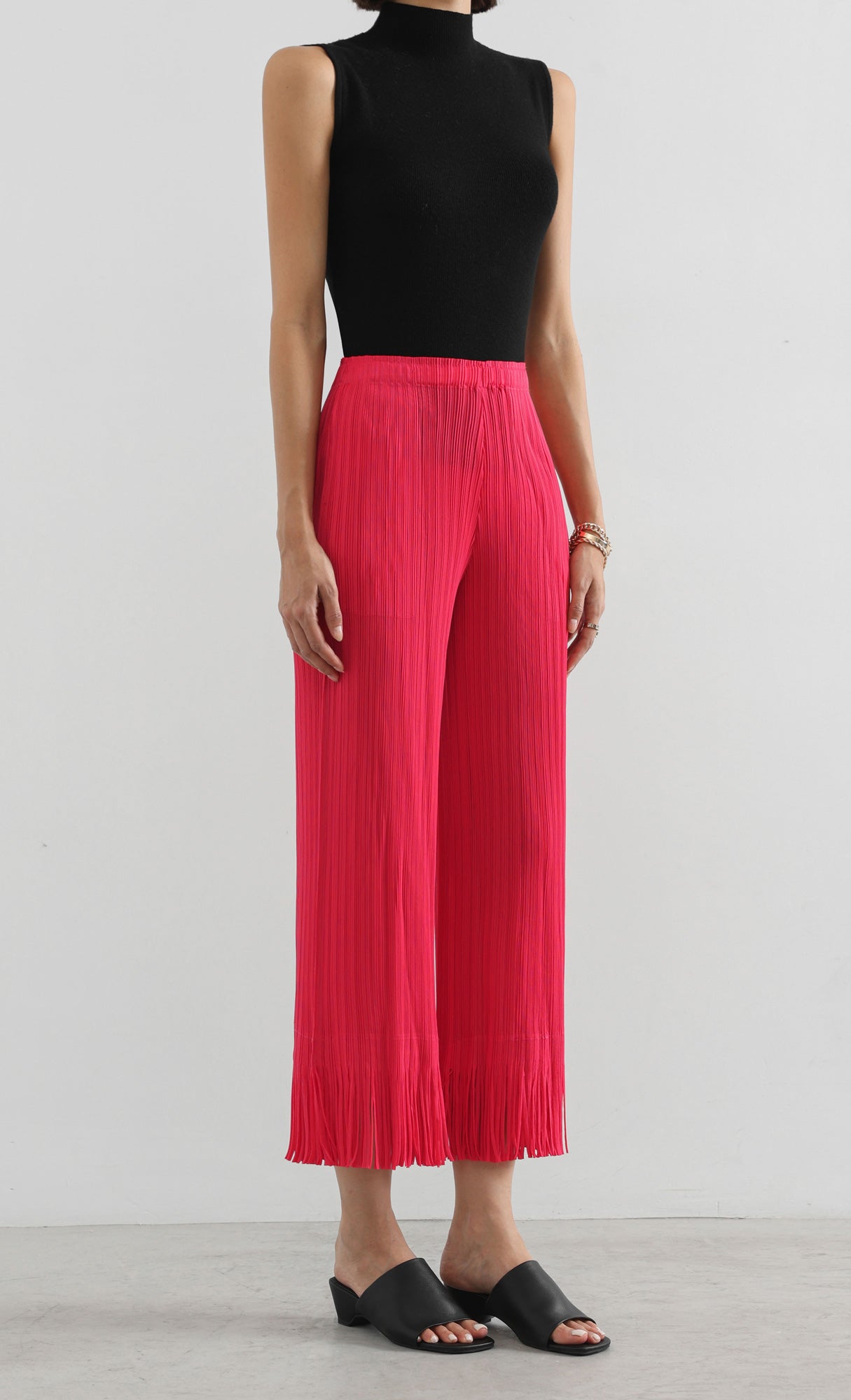 frill hem pleated pants_red