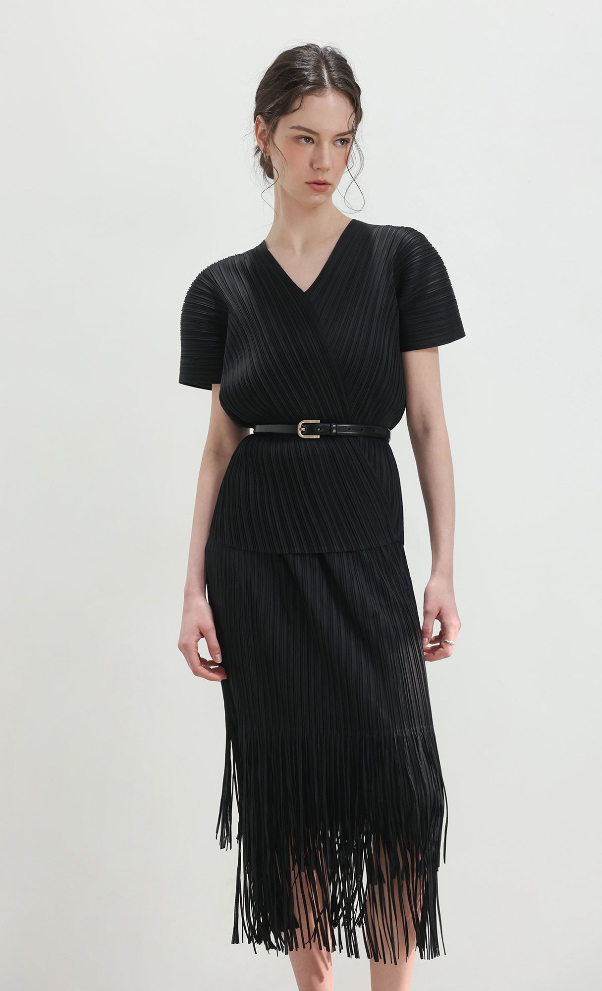 Joy pleated v-neck top_black