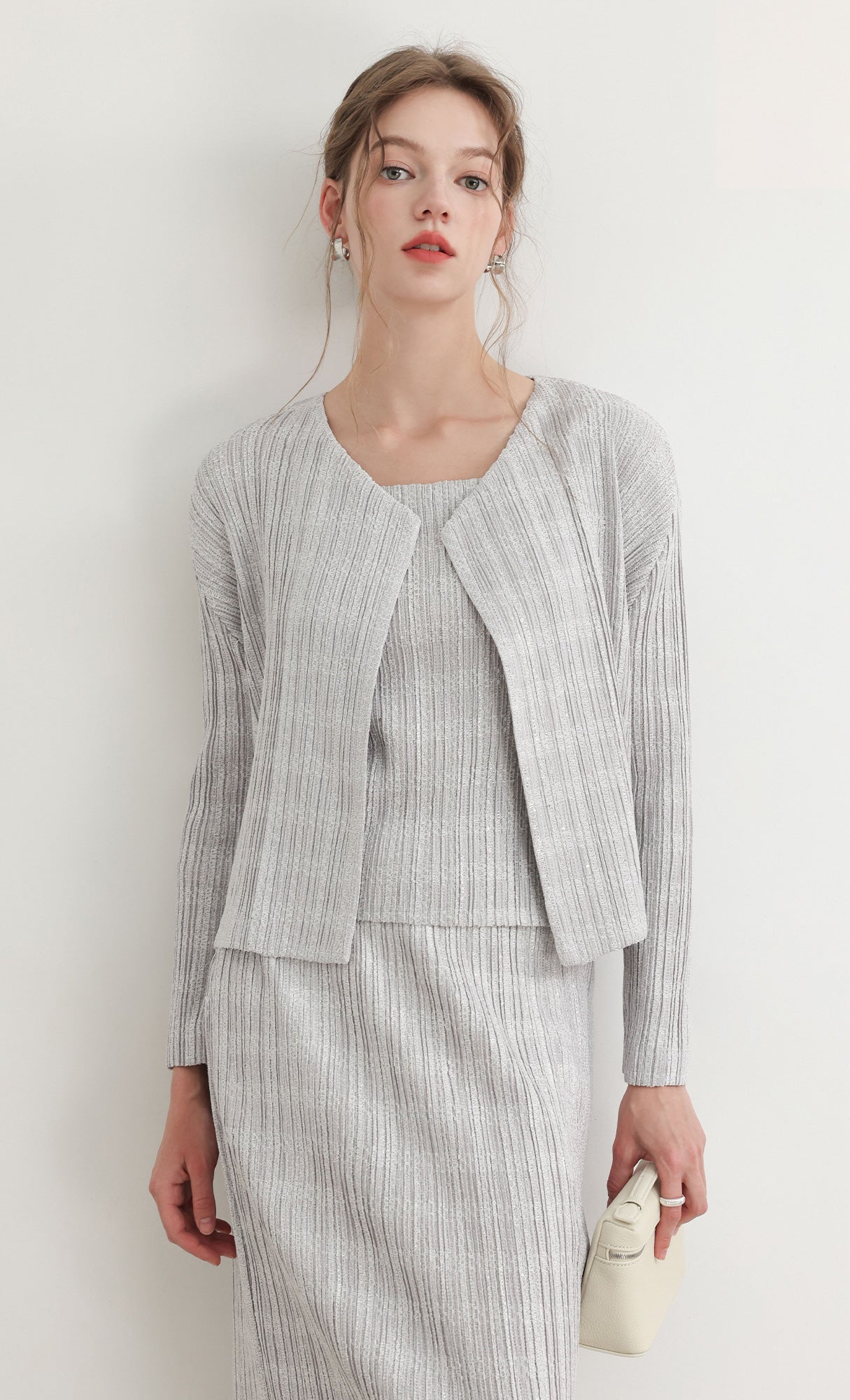 Tweed pleats cardigan_grey