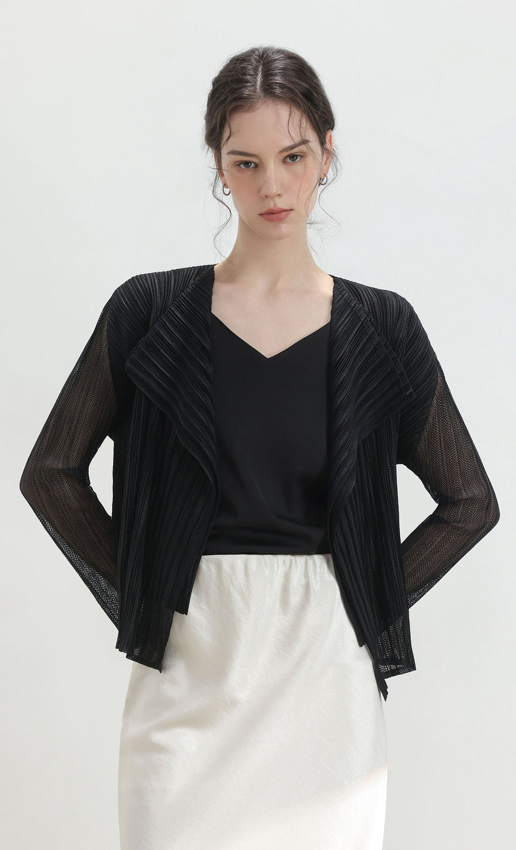 Airy pleated cardigan_black