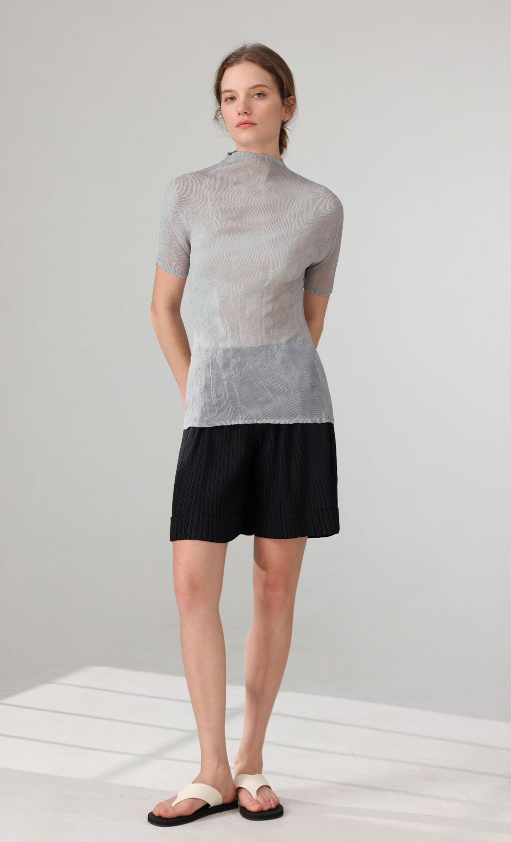 Mono Pleated Half Pants_black