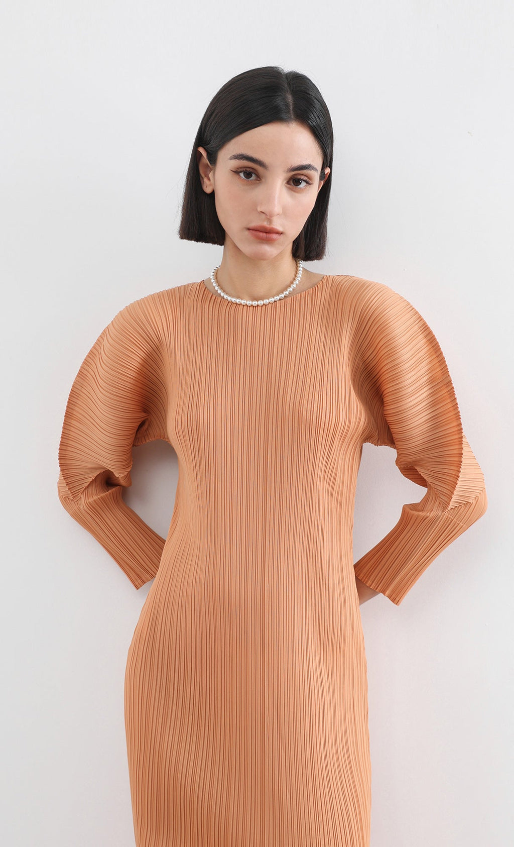 arc pleated dress_orange
