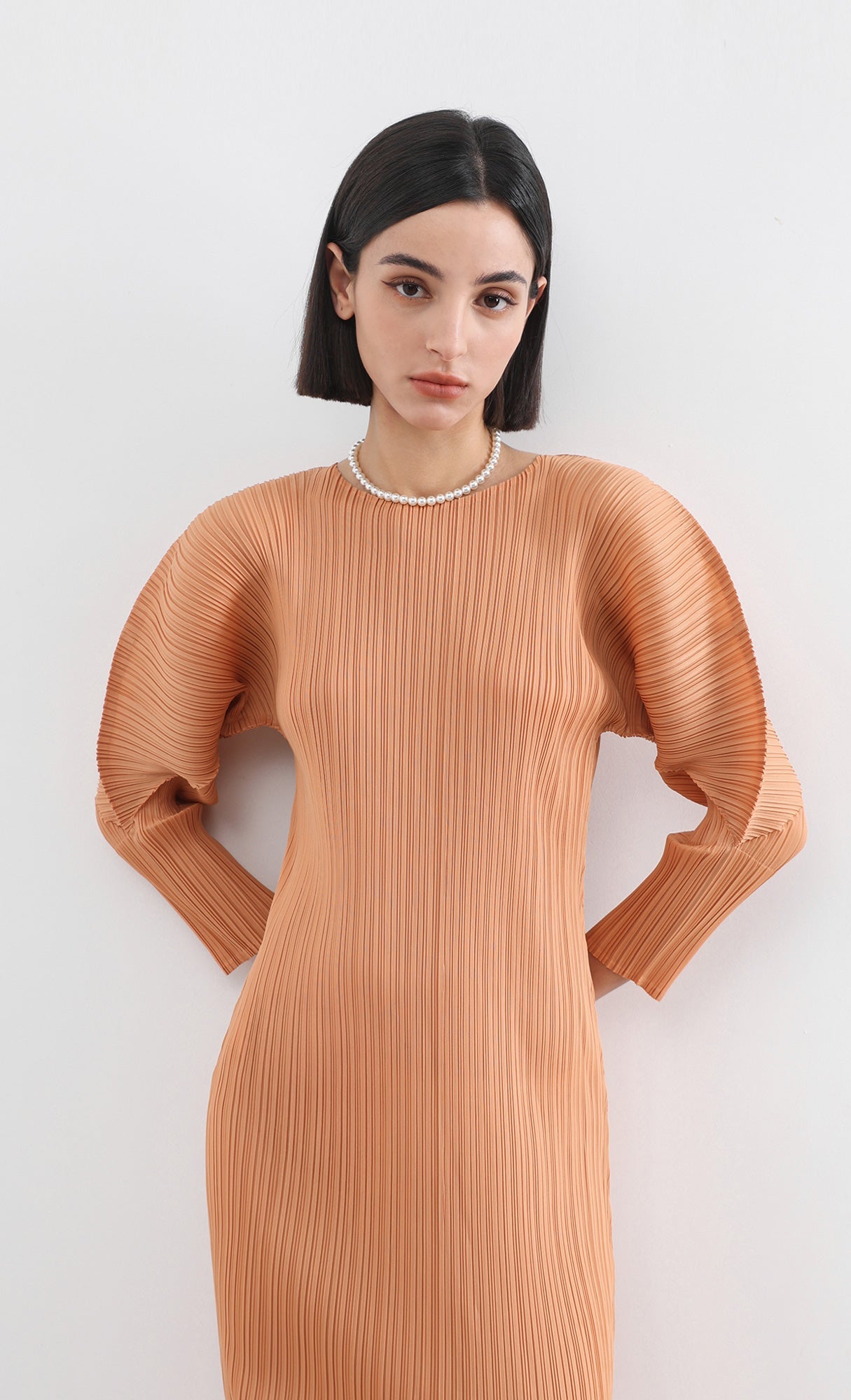 arc pleated dress_orange