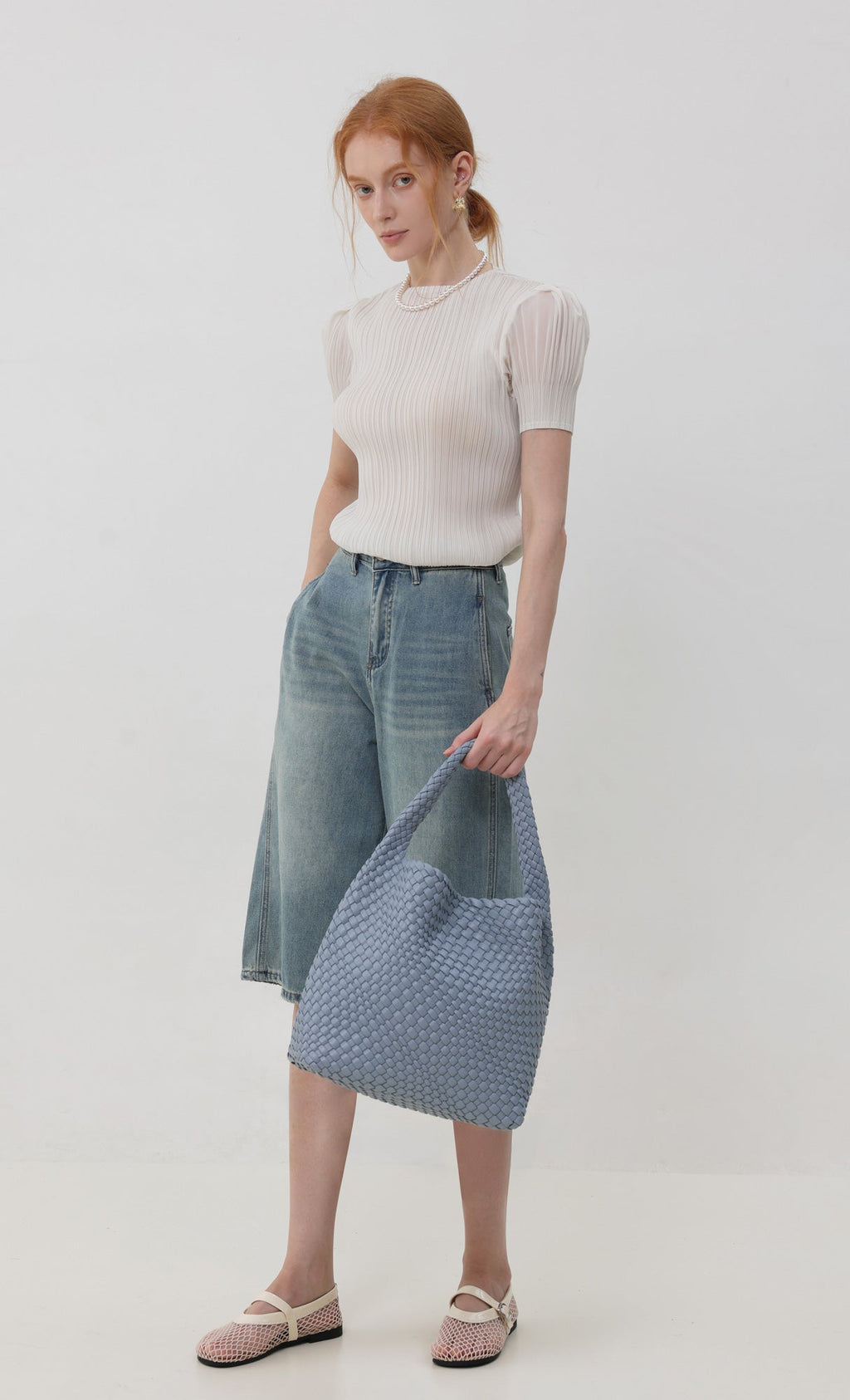 Color weaving hobo bag_skyblue