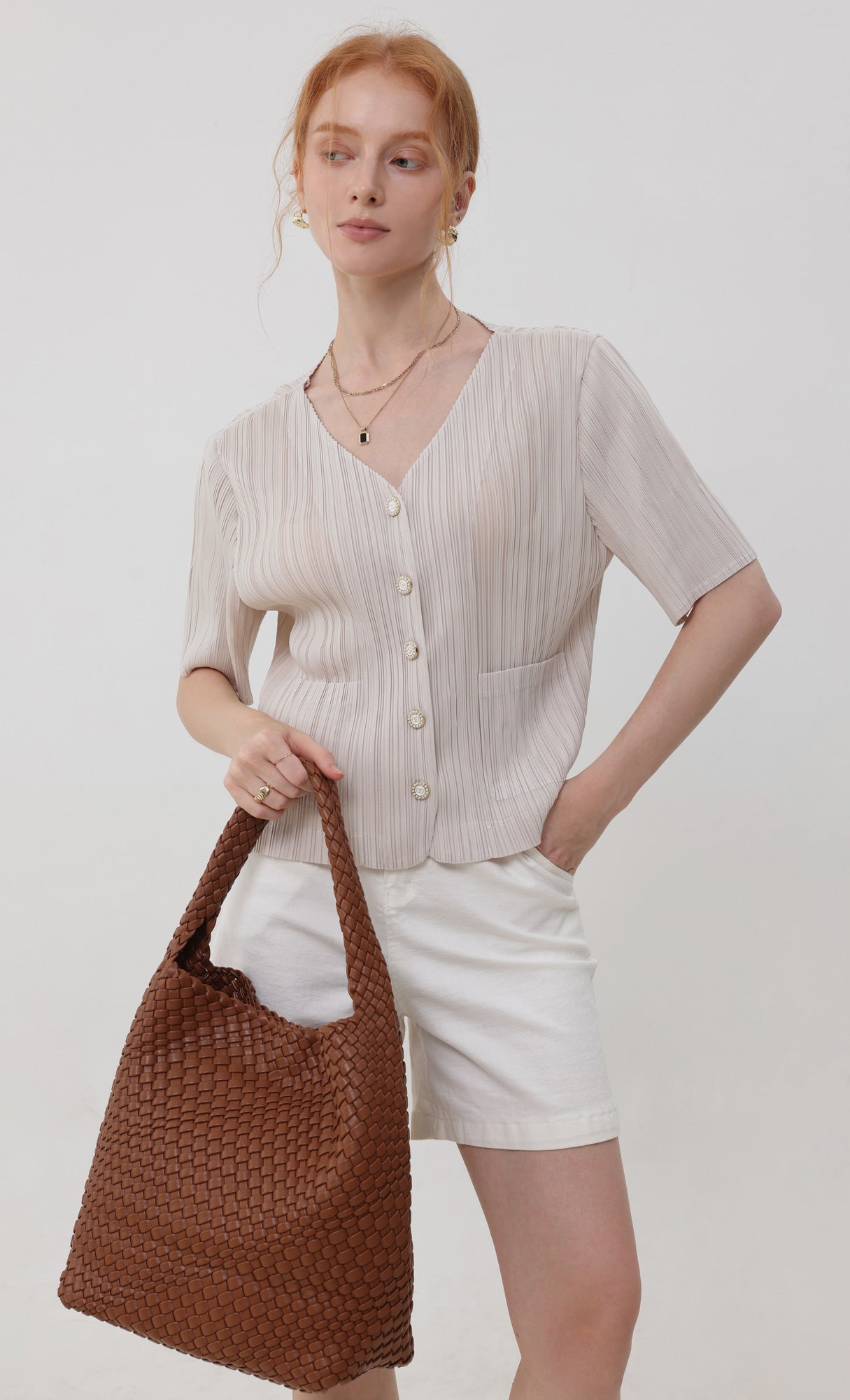 Color weaving hobo bag_camelbeige