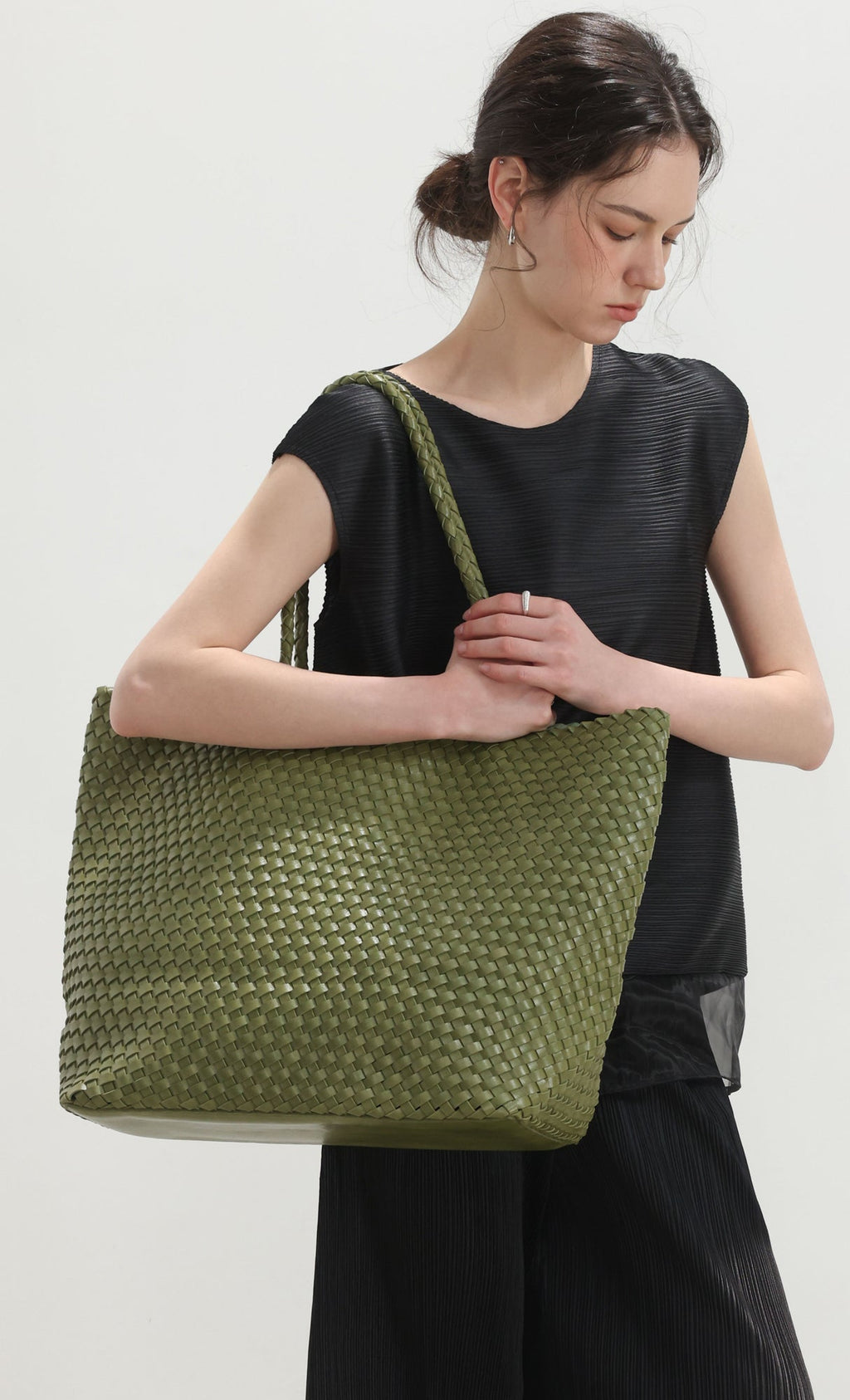 Ena weaving shopper bag_green