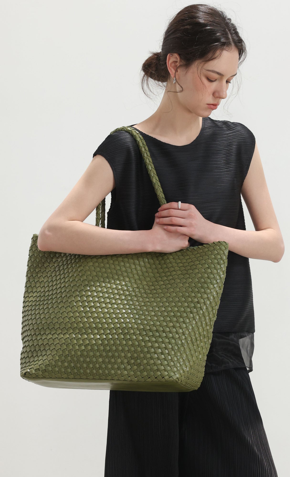 Ena weaving shopper bag_green