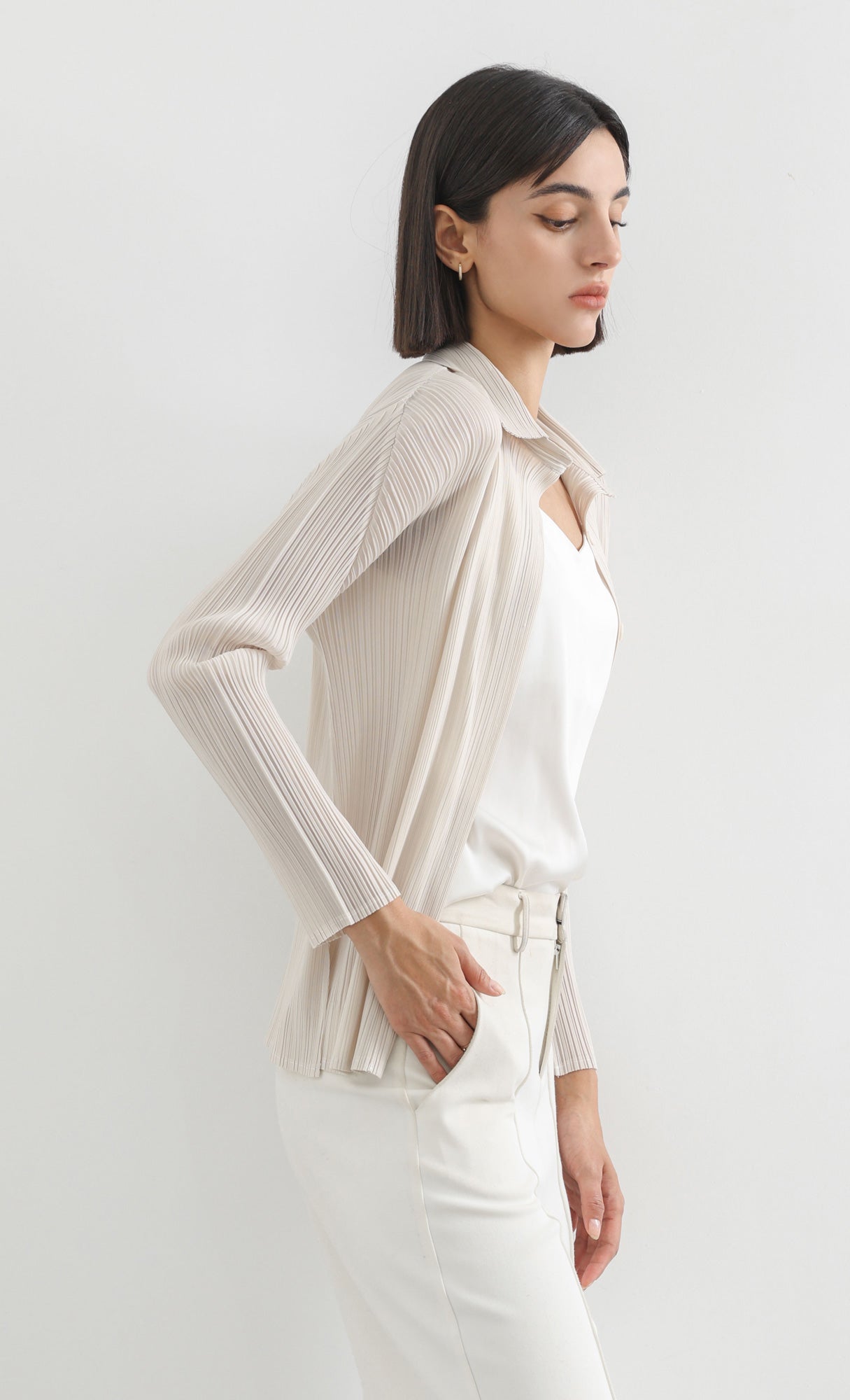 hush pleated shirts_lightbeige